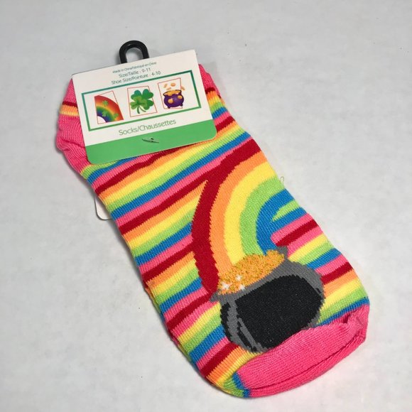 Shamrock Socks St Patricks Day Irish Celtic Pot Gold Rainbow Green 2 Pairs Lot - Picture 3 of 5